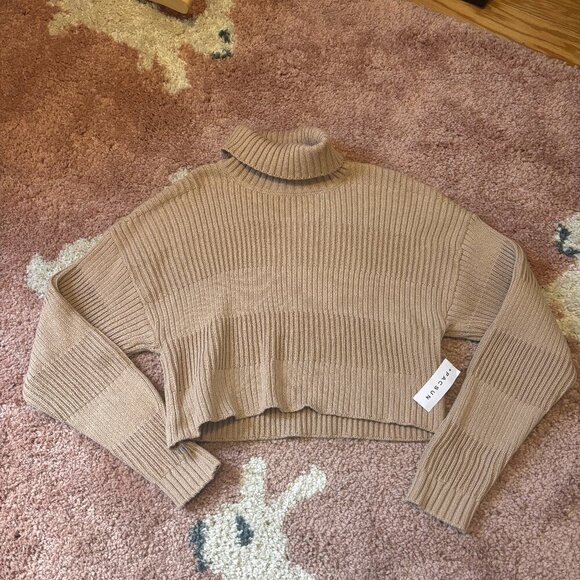 PacSun L.A. Hearts Tan Beige Cropped Turtleneck Oversized Sweater Size Large NWT - Picture 1 of 5